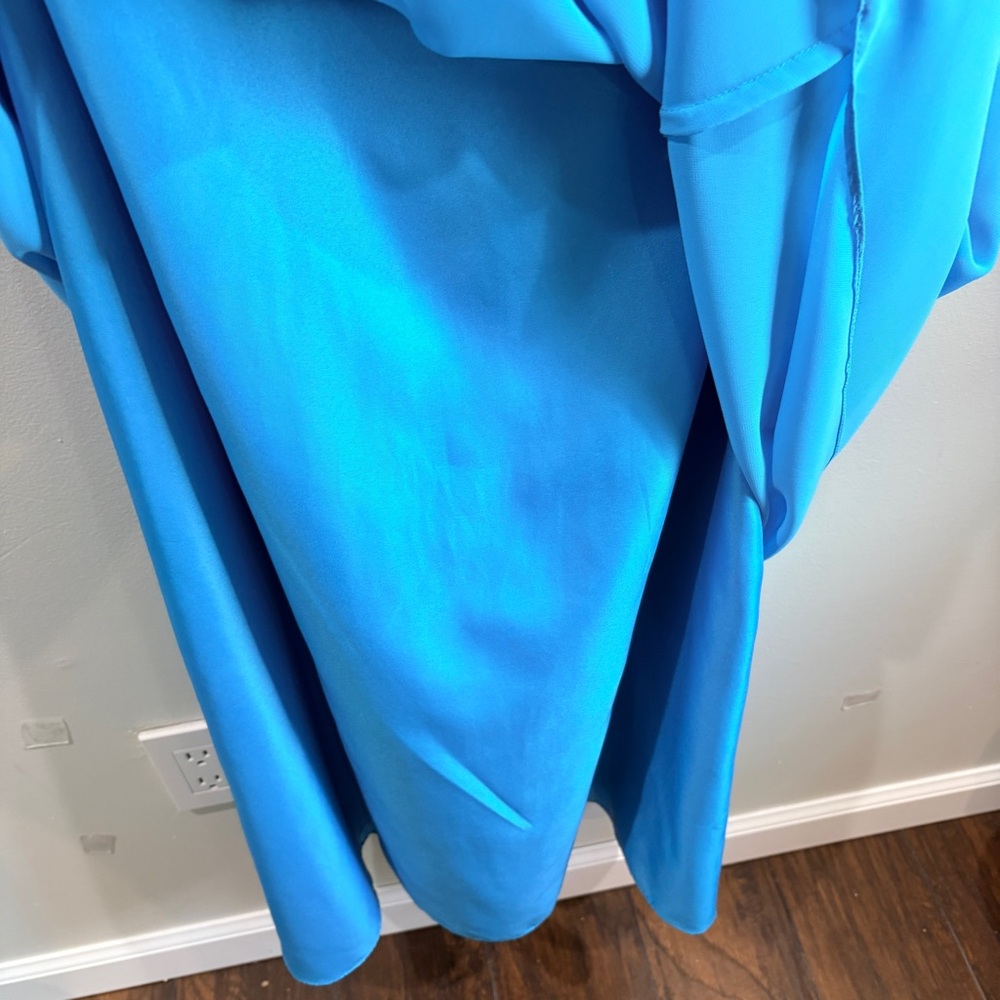 Victoria Marina Maxi Dress Womens 14 Blue Chiffon Pleated Formal Romantic Prom - Picture 4 of 8